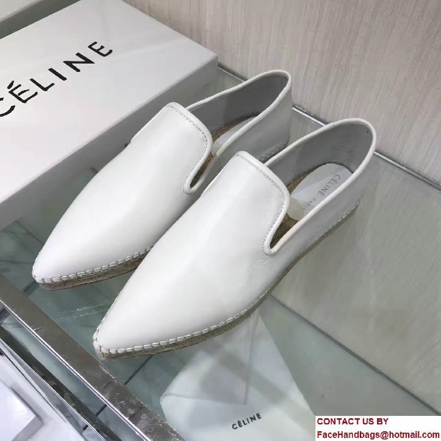 Celine Nappa Lambskin Pointy Slipper Espadrilles White 2017