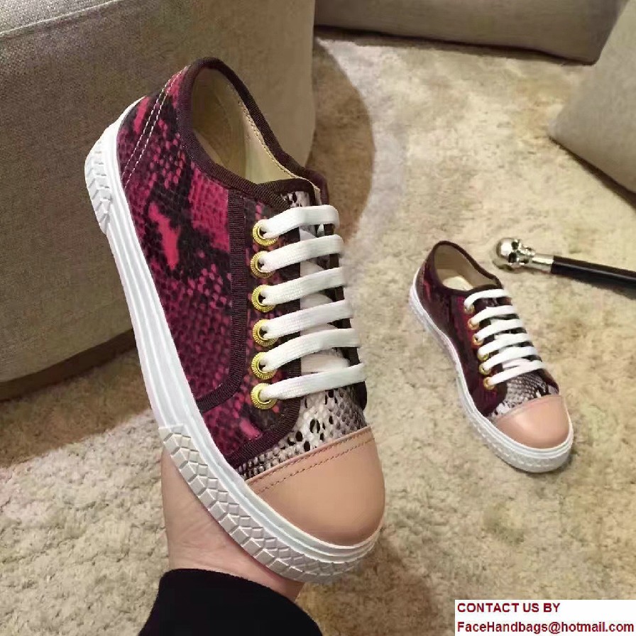 Chanel Calfskin Sneakers Python Pattern Pink Spring 2017