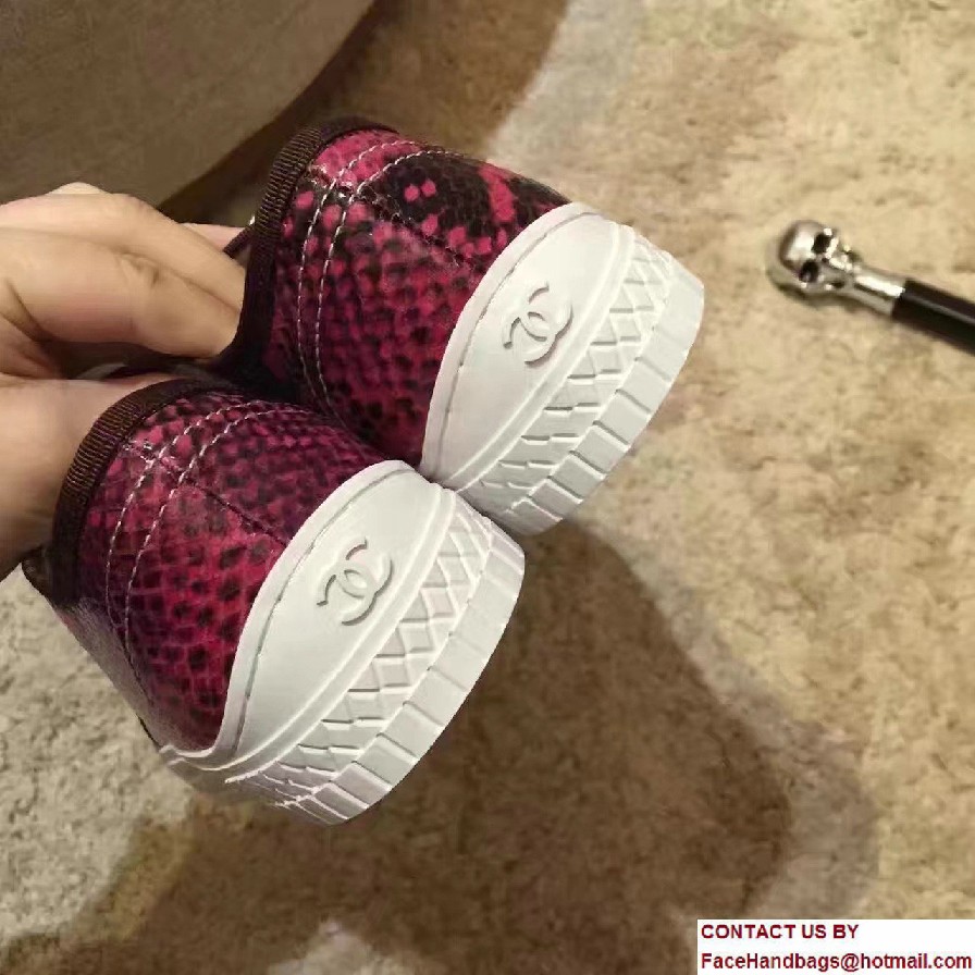 Chanel Calfskin Sneakers Python Pattern Pink Spring 2017