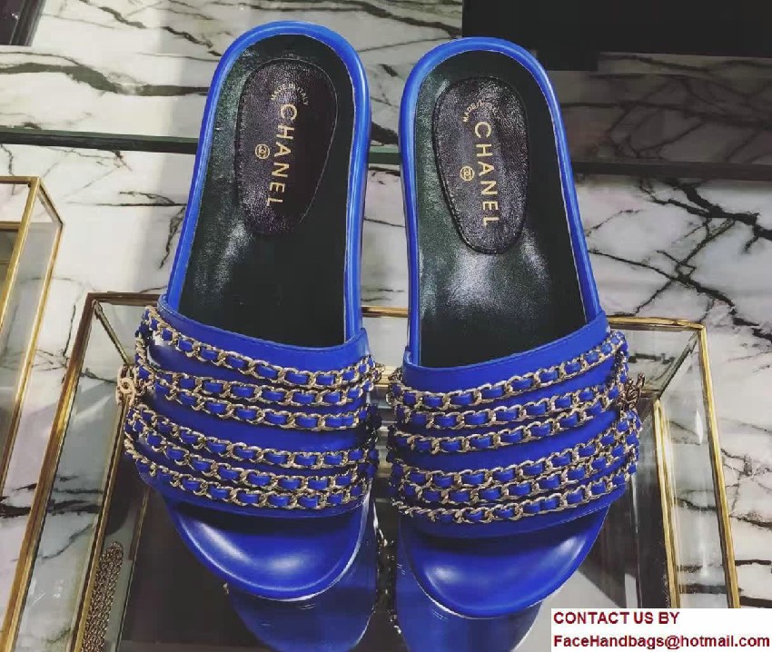 Chanel Calfskin and Fabric Chain Mules G31627 Blue 2017