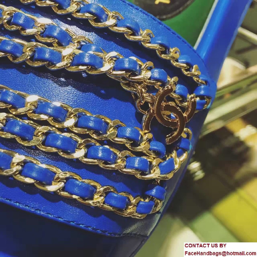 Chanel Calfskin and Fabric Chain Mules G31627 Blue 2017