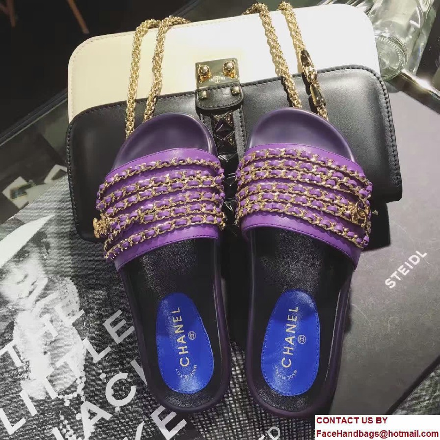 Chanel Calfskin and Fabric Chain Mules G31627 Purple 2017