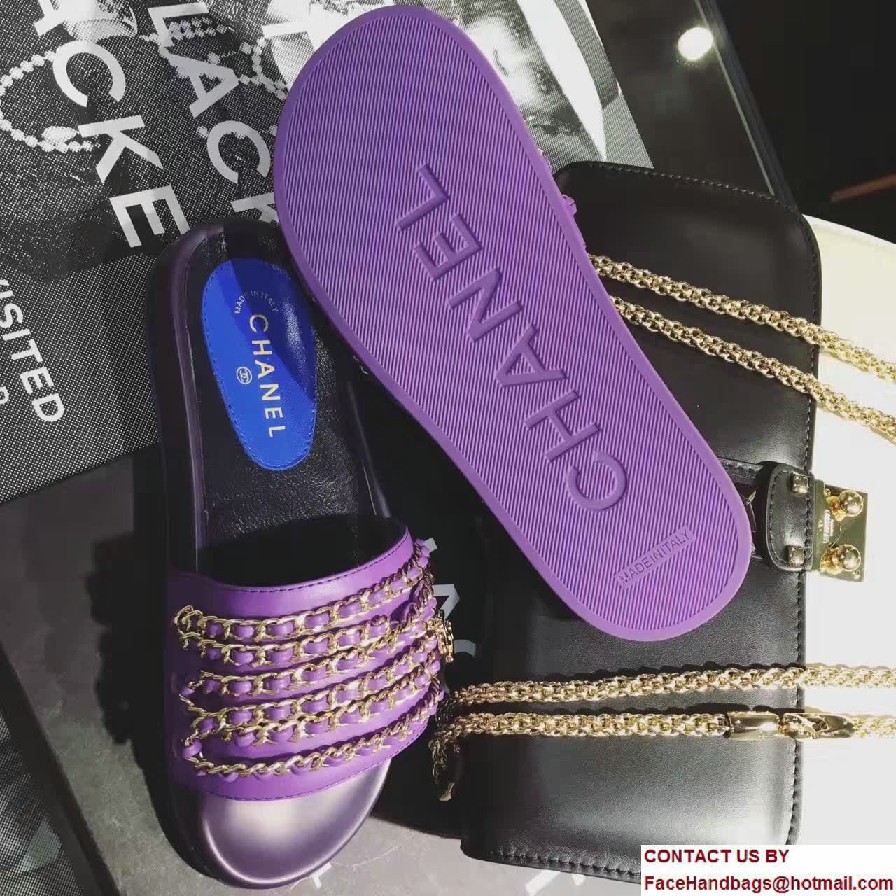 Chanel Calfskin and Fabric Chain Mules G31627 Purple 2017