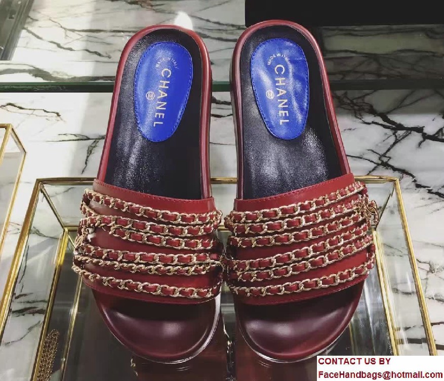 Chanel Calfskin and Fabric Chain Mules G31627 Red 2017