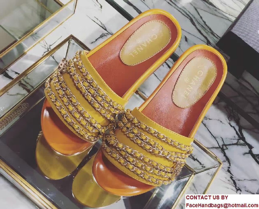 Chanel Calfskin and Fabric Chain Mules G31627 Yellow 2017