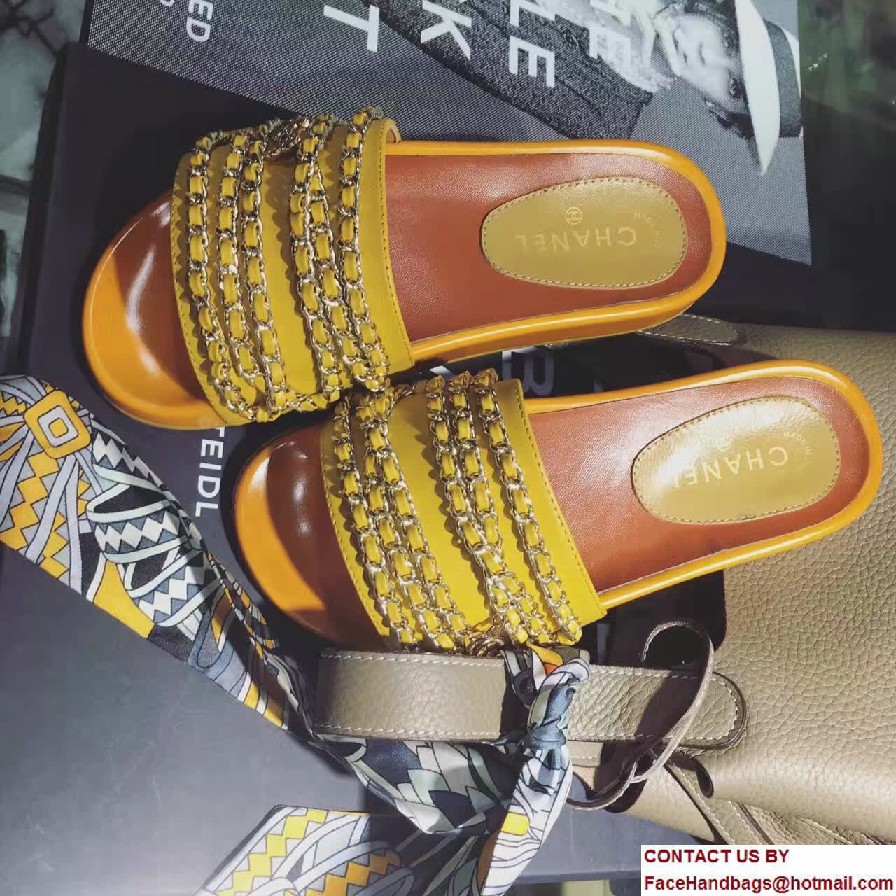 Chanel Calfskin and Fabric Chain Mules G31627 Yellow 2017