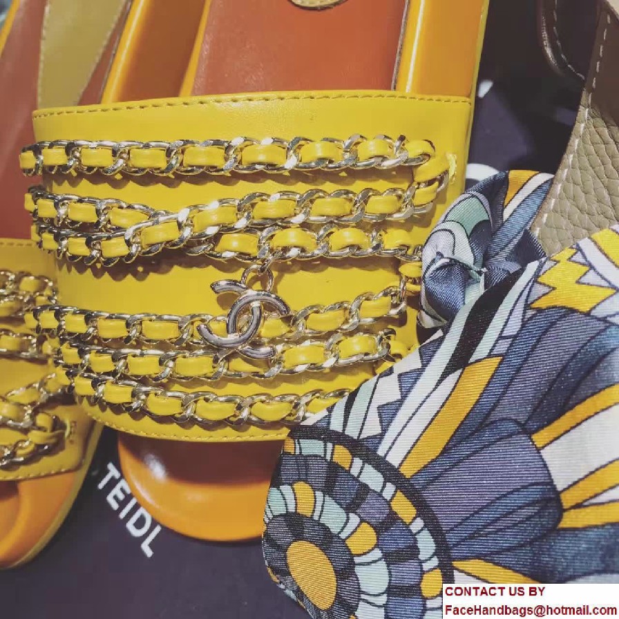 Chanel Calfskin and Fabric Chain Mules G31627 Yellow 2017