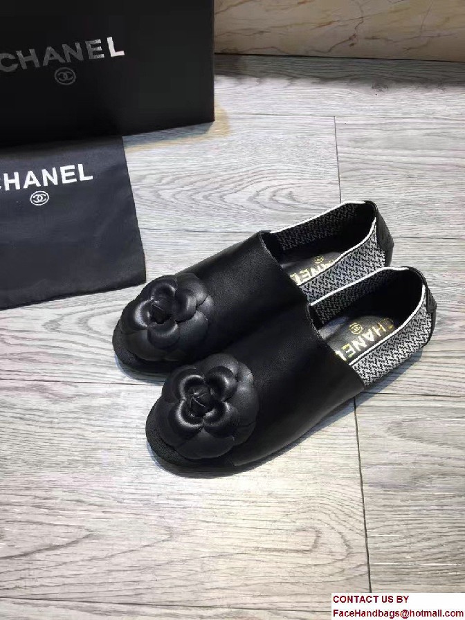 Chanel Camellia Embellished Slip-on Sneakers Black 2017