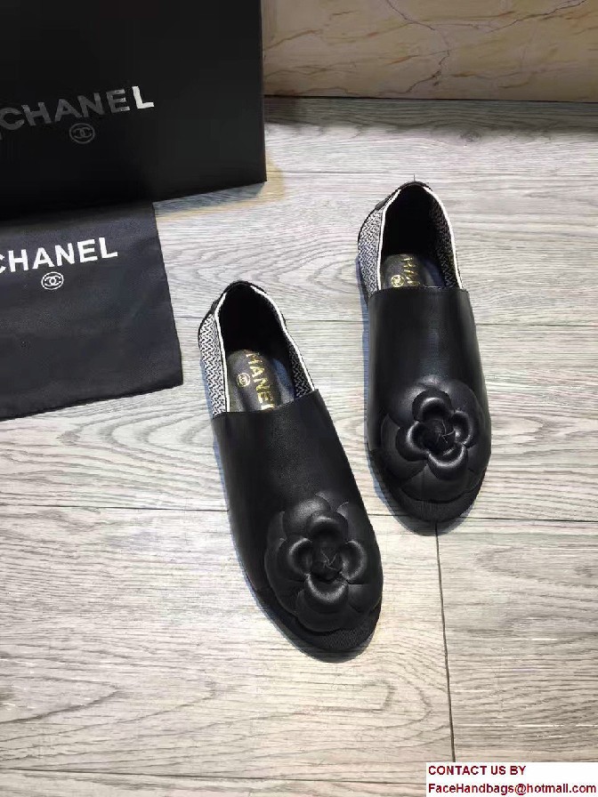 Chanel Camellia Embellished Slip-on Sneakers Black 2017