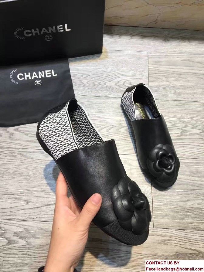 Chanel Camellia Embellished Slip-on Sneakers Black 2017