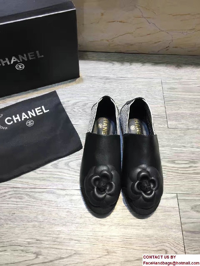 Chanel Camellia Embellished Slip-on Sneakers Black 2017