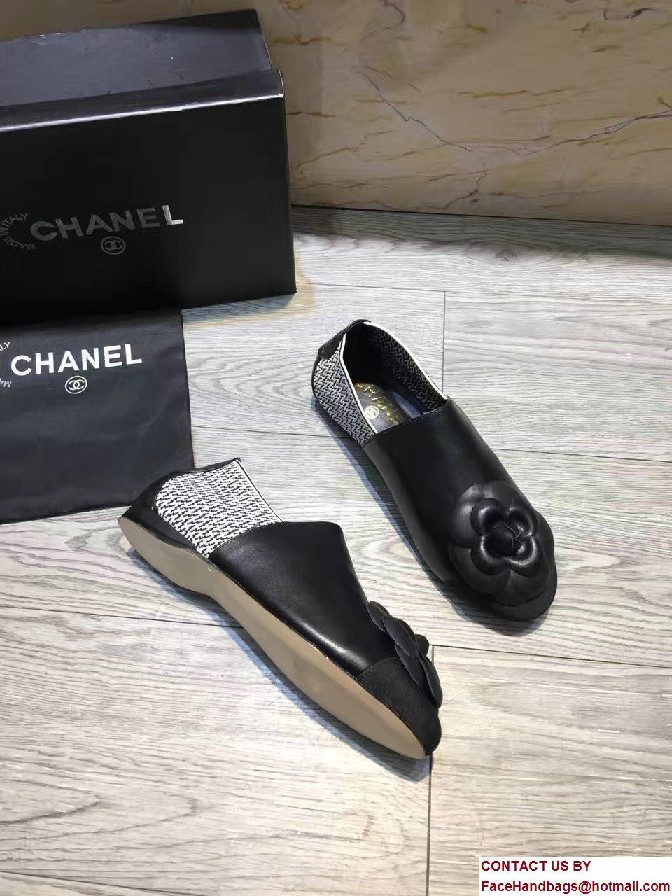 Chanel Camellia Embellished Slip-on Sneakers Black 2017