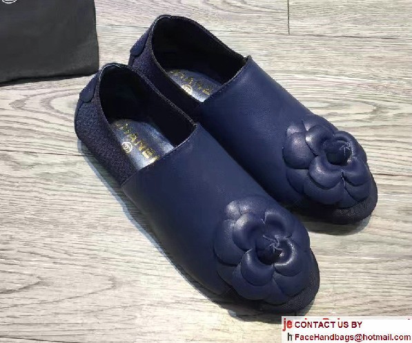 Chanel Camellia Embellished Slip-on Sneakers Blue 2017 - Click Image to Close