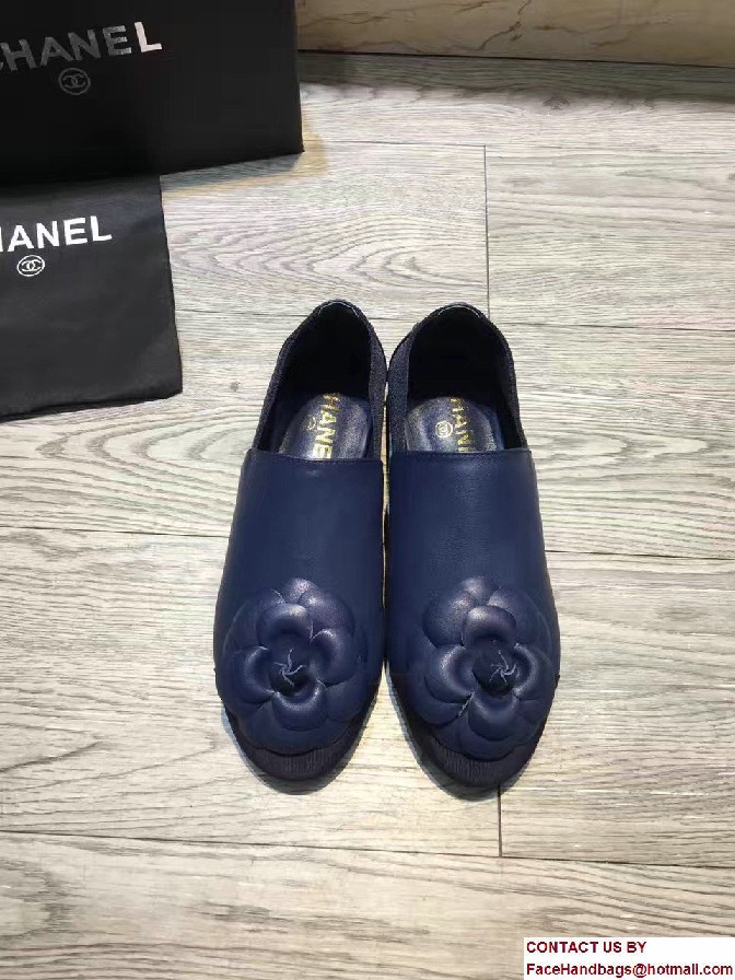 Chanel Camellia Embellished Slip-on Sneakers Blue 2017