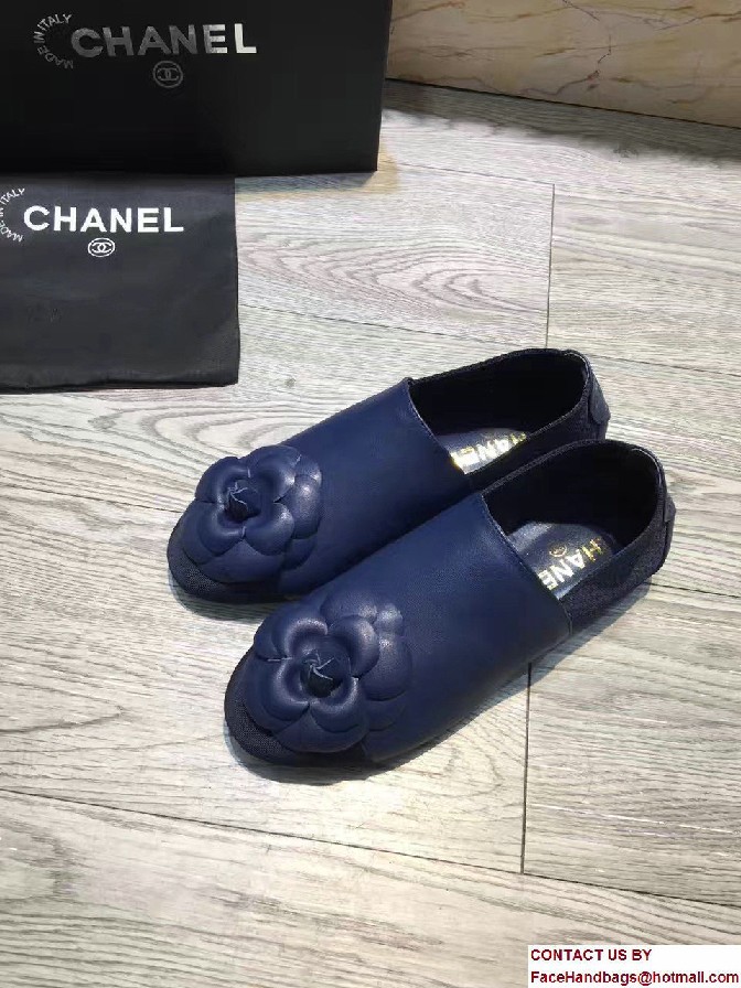 Chanel Camellia Embellished Slip-on Sneakers Blue 2017