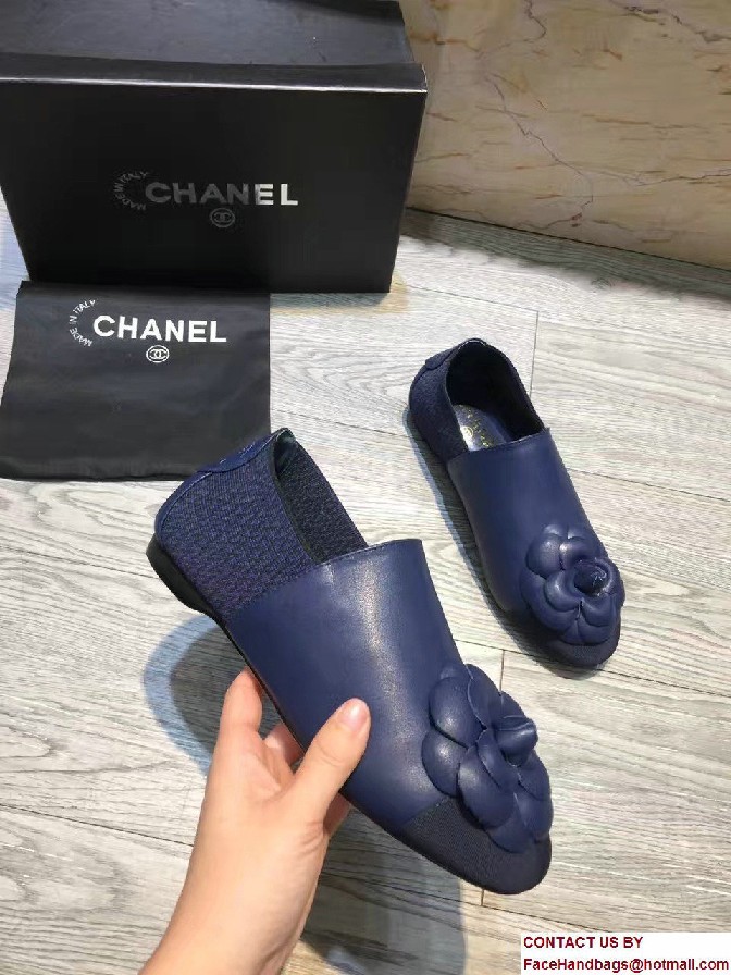 Chanel Camellia Embellished Slip-on Sneakers Blue 2017