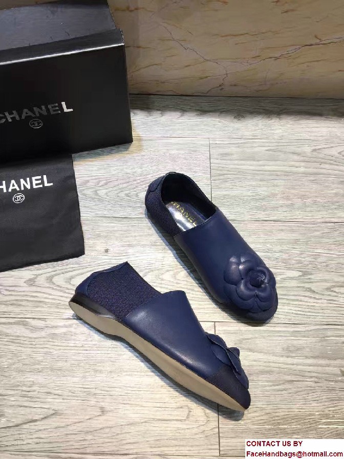 Chanel Camellia Embellished Slip-on Sneakers Blue 2017