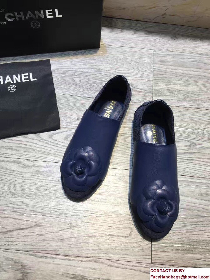 Chanel Camellia Embellished Slip-on Sneakers Blue 2017