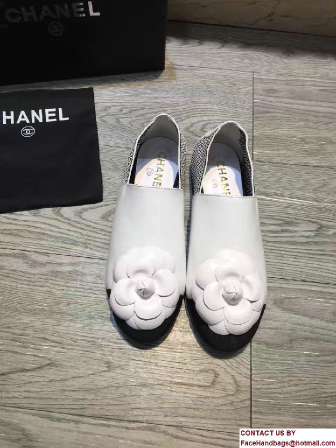 Chanel Camellia Embellished Slip-on Sneakers White 2017