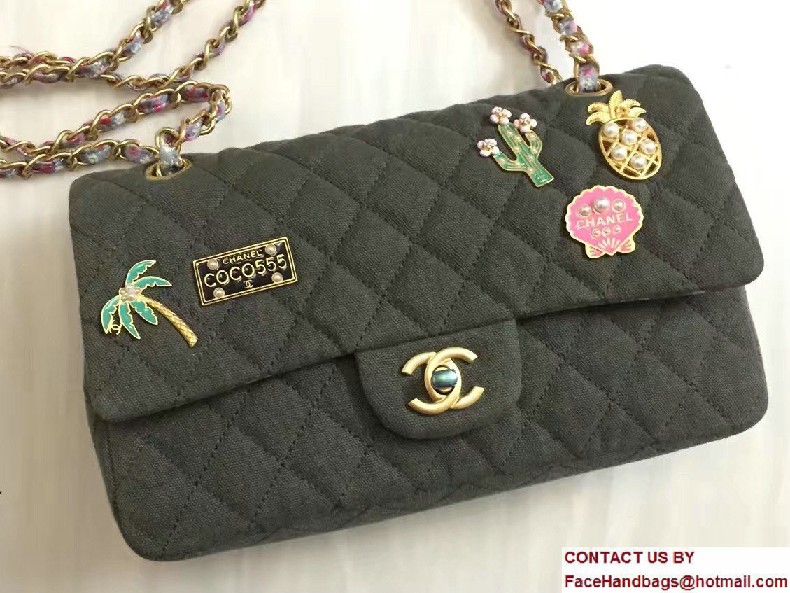 Chanel Canvas Charms Medium Classic Flap Bag Army Green Cruise 2017 - Click Image to Close