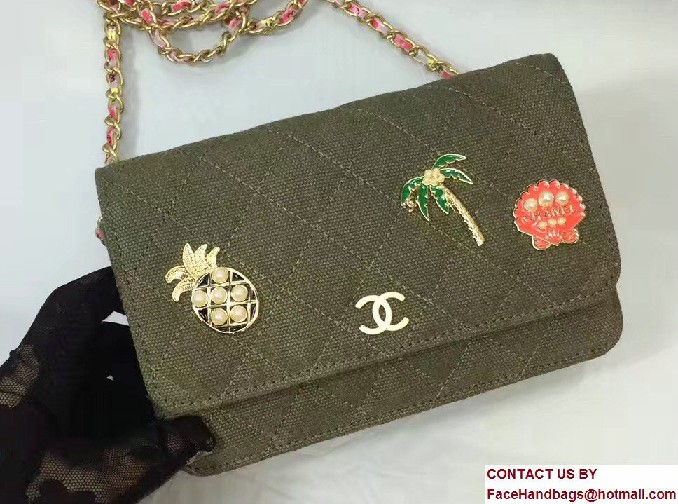 Chanel Canvas Charms Wallet On Chain WOC Bag A33814 Army Green Cruise 2017 - Click Image to Close