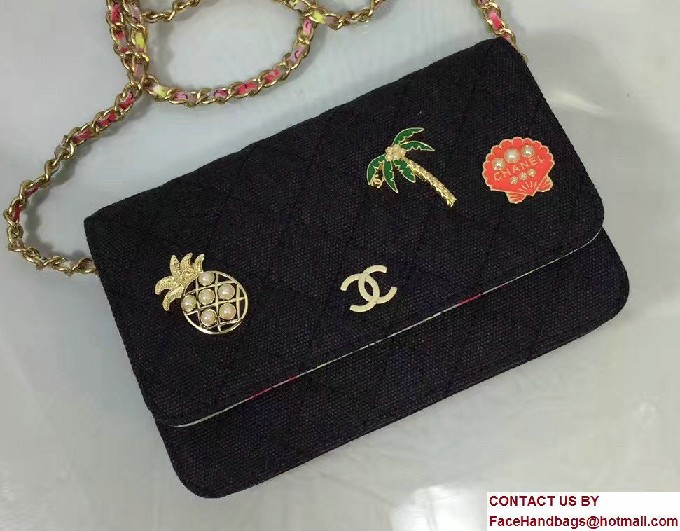 Chanel Canvas Charms Wallet On Chain WOC Bag A33814 Black Cruise 2017