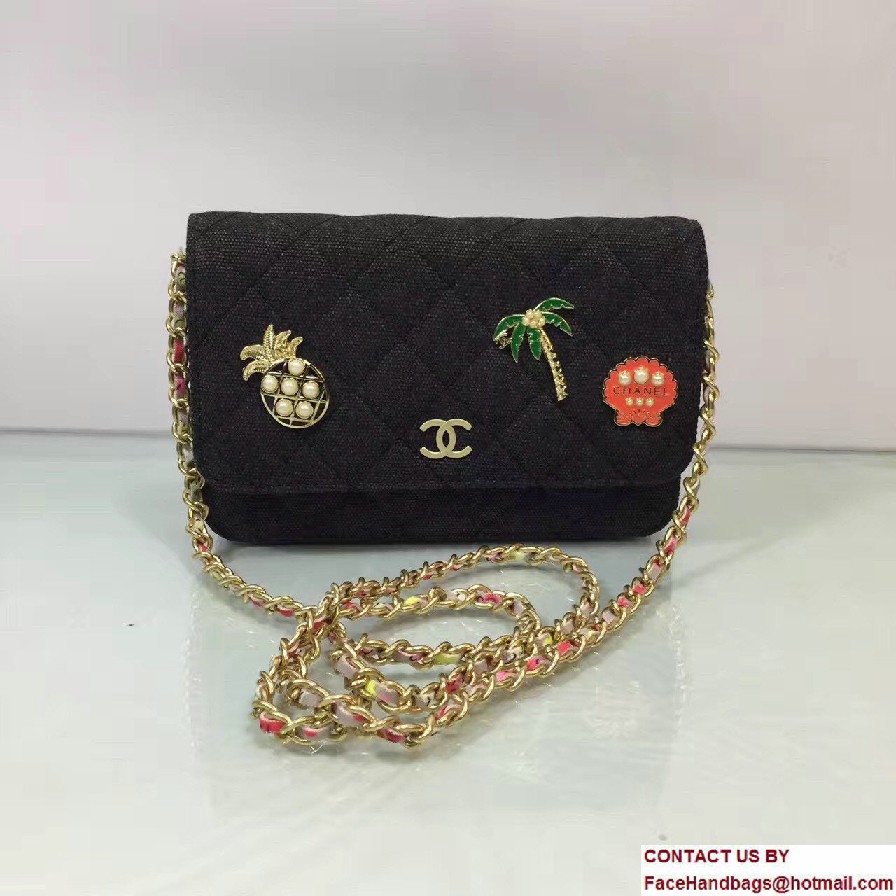 Chanel Canvas Charms Wallet On Chain WOC Bag A33814 Black Cruise 2017