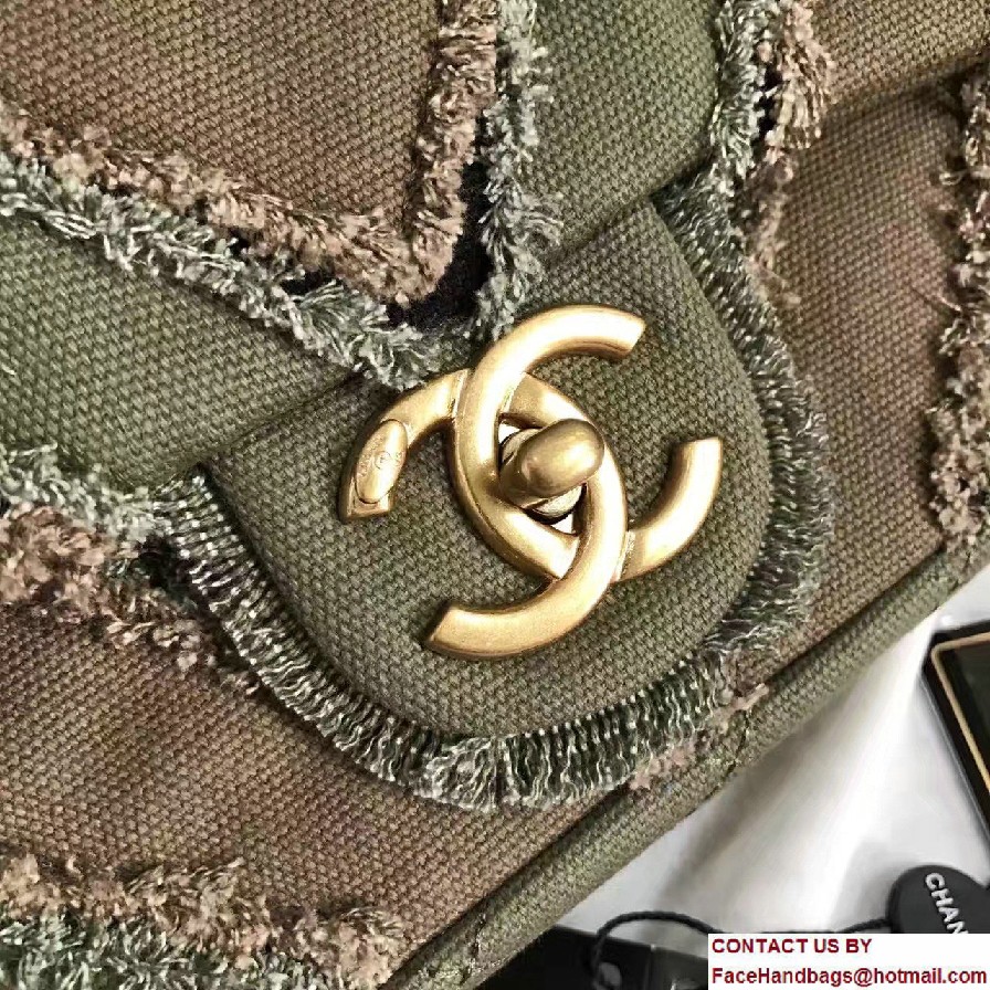 Chanel Canvas Chevron Patchwork Classic Flap Bag A93717 Army Green 2017