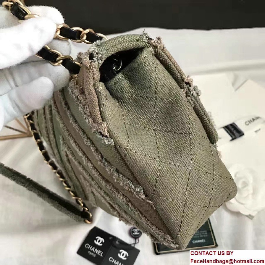 Chanel Canvas Chevron Patchwork Classic Flap Bag A93717 Army Green 2017