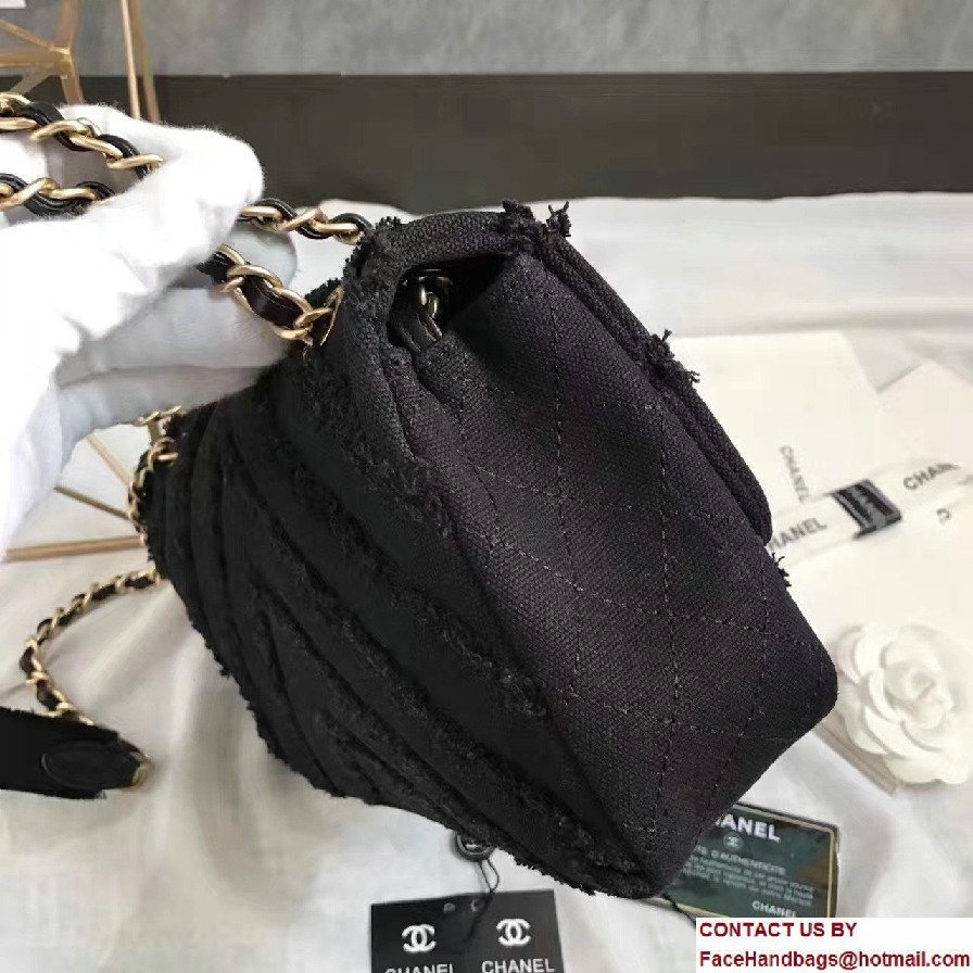 Chanel Canvas Chevron Patchwork Classic Flap Bag A93717 Black 2017