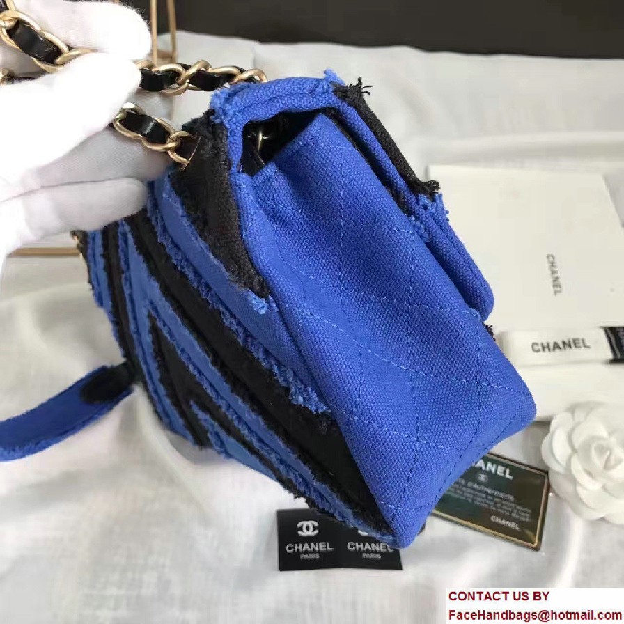 Chanel Canvas Chevron Patchwork Classic Flap Bag A93717 Blue 2017