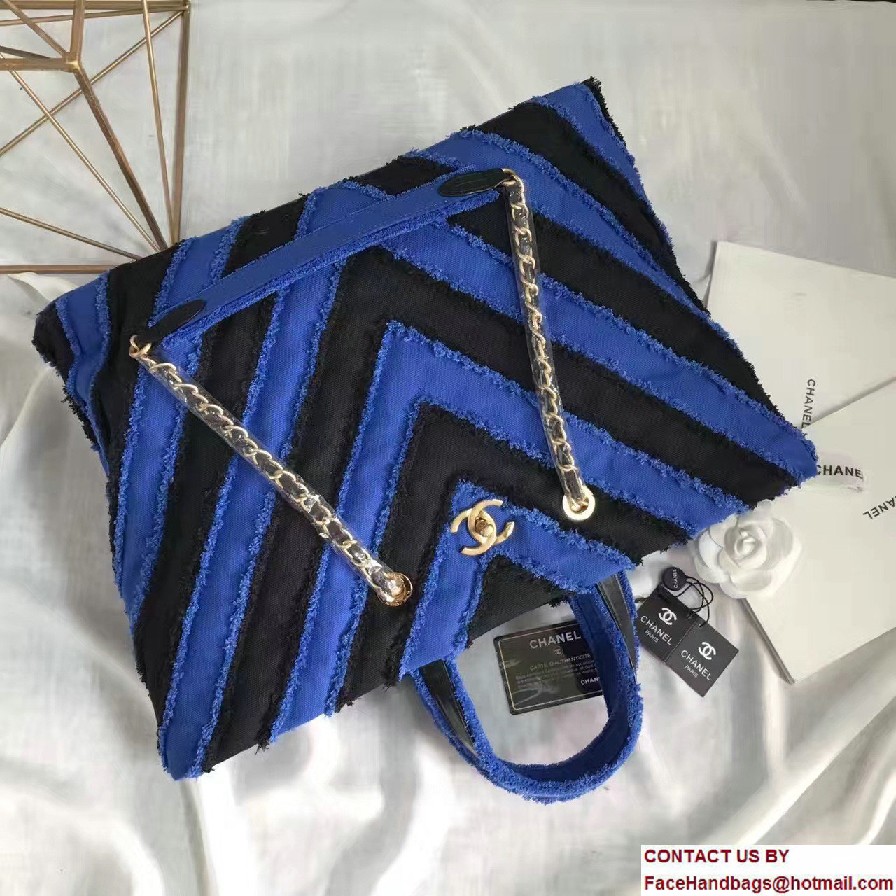 Chanel Canvas Chevron Patchwork Large Shopping Bag A93715 Blue 2017