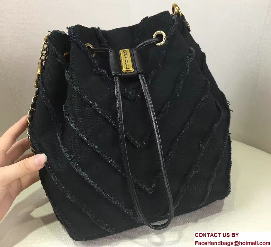 Chanel Canvas Patchwork Chevron Drawstring Bag A93727 Black Cruise 2017 - Click Image to Close