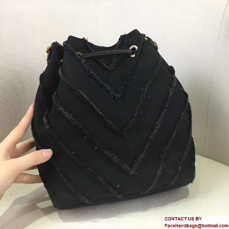 Chanel Canvas Patchwork Chevron Drawstring Bag A93727 Black Cruise 2017