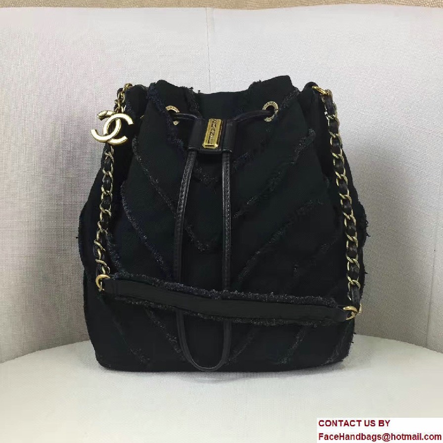 Chanel Canvas Patchwork Chevron Drawstring Bag A93727 Black Cruise 2017