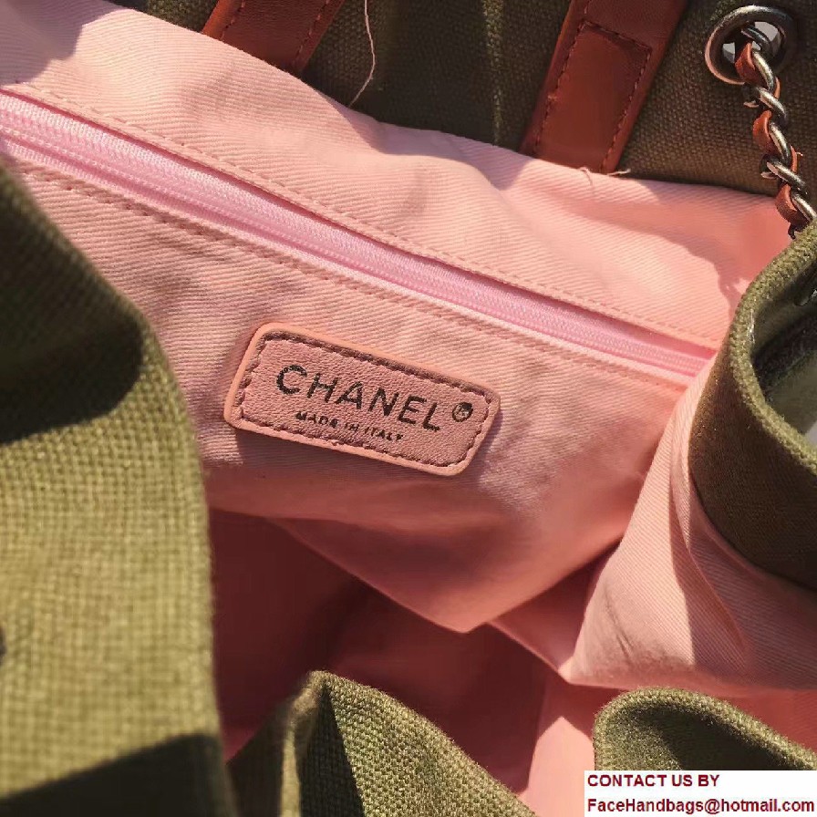 Chanel Canvas and Sequins Cubano Trip Backpack Bag A93671 Army Green/Red Cruise 2017