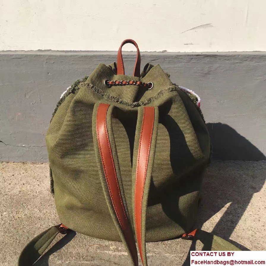 Chanel Canvas and Sequins Cubano Trip Backpack Bag A93671 Army Green/Red Cruise 2017