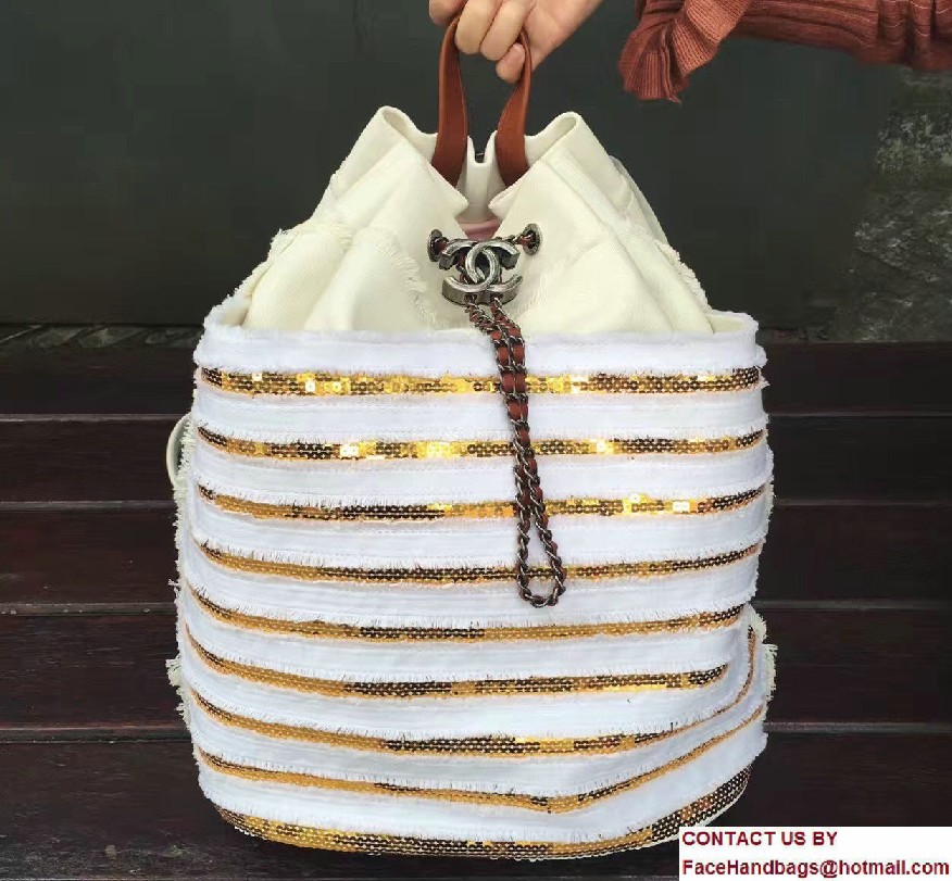 Chanel Canvas and Sequins Cubano Trip Backpack Bag A93671 White/Gold Cruise 2017 - Click Image to Close