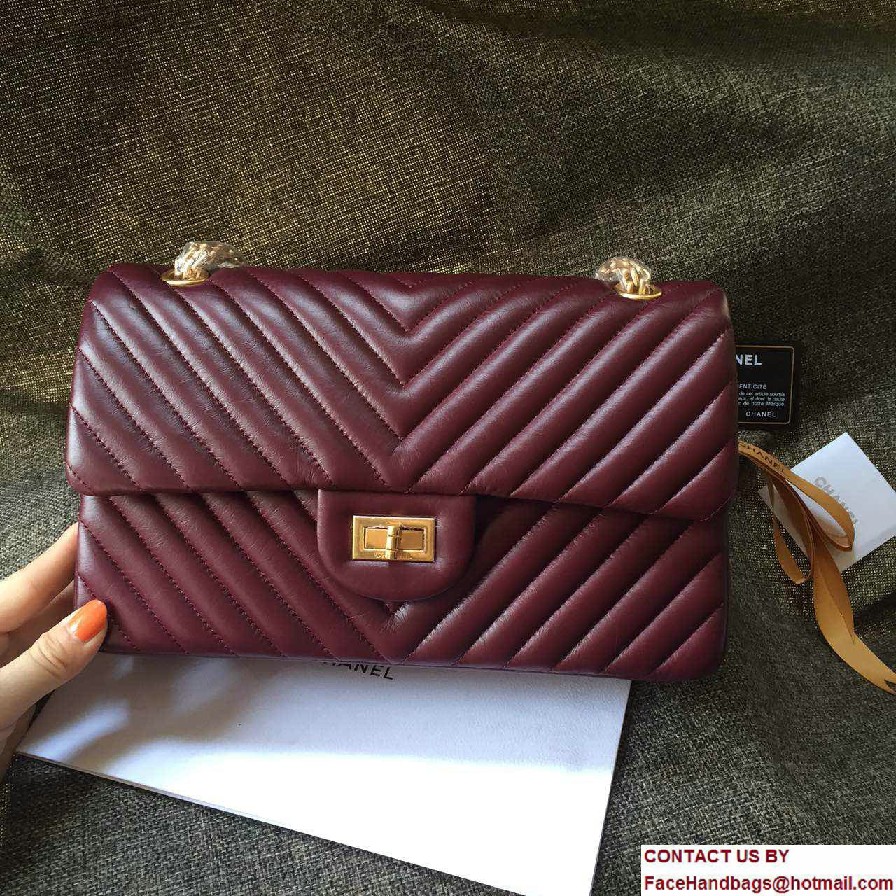 Chanel Chevron 2.55 Reissue Size 225 Classic Flap Bag burgundy - Click Image to Close