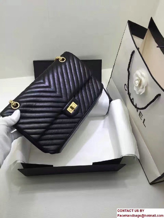 Chanel Chevron 2.55 Reissue Size 226 Classic Flap Bag Black 2016