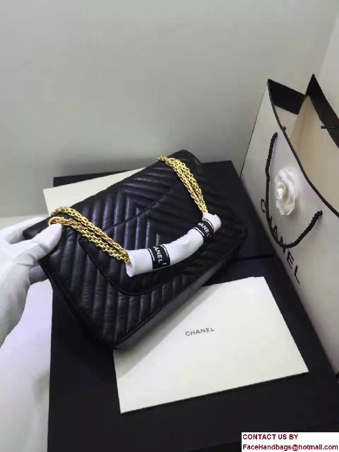 Chanel Chevron 2.55 Reissue Size 226 Classic Flap Bag Black 2016