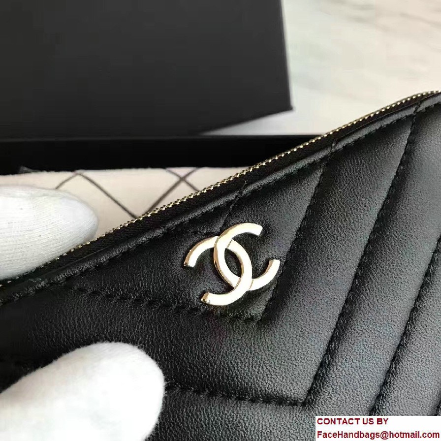 Chanel Chevron Double Zipped Small Clutch Chain Bag A82527 Black 2017