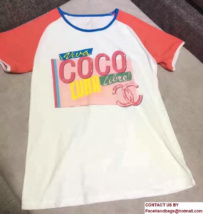 Chanel Coco Cuba Print Cotton T-Shirt Coral Pink 2017