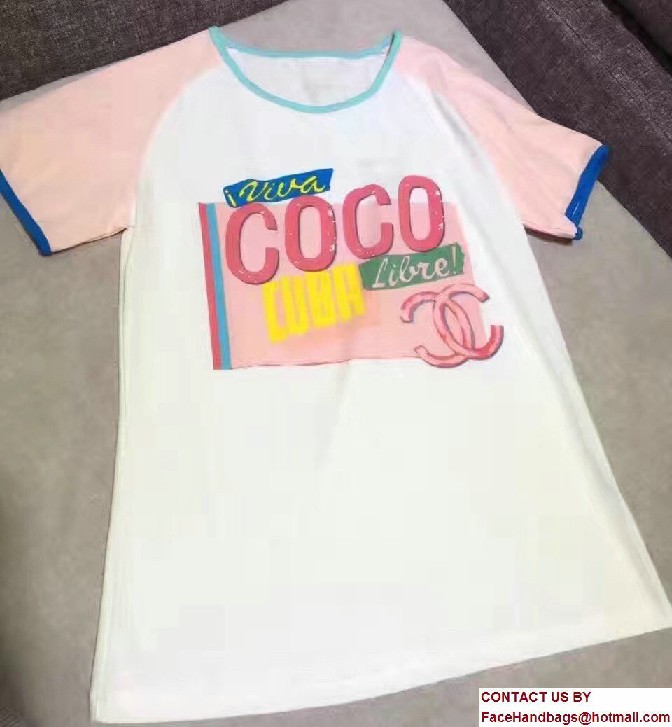 Chanel Coco Cuba Print Cotton T-Shirt Pale Pink 2017