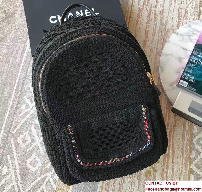 Chanel Crochet Braid Cayo Coco Backpack Bag A93681 Black Cruise 2017 - Click Image to Close