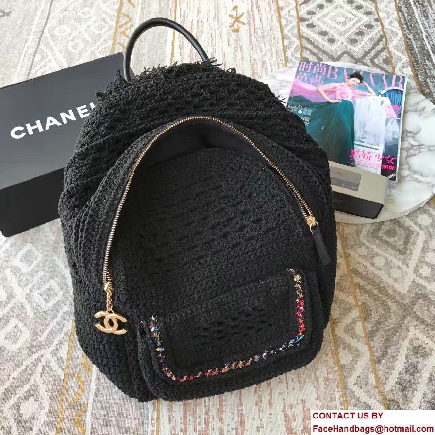 Chanel Crochet Braid Cayo Coco Backpack Bag A93681 Black Cruise 2017