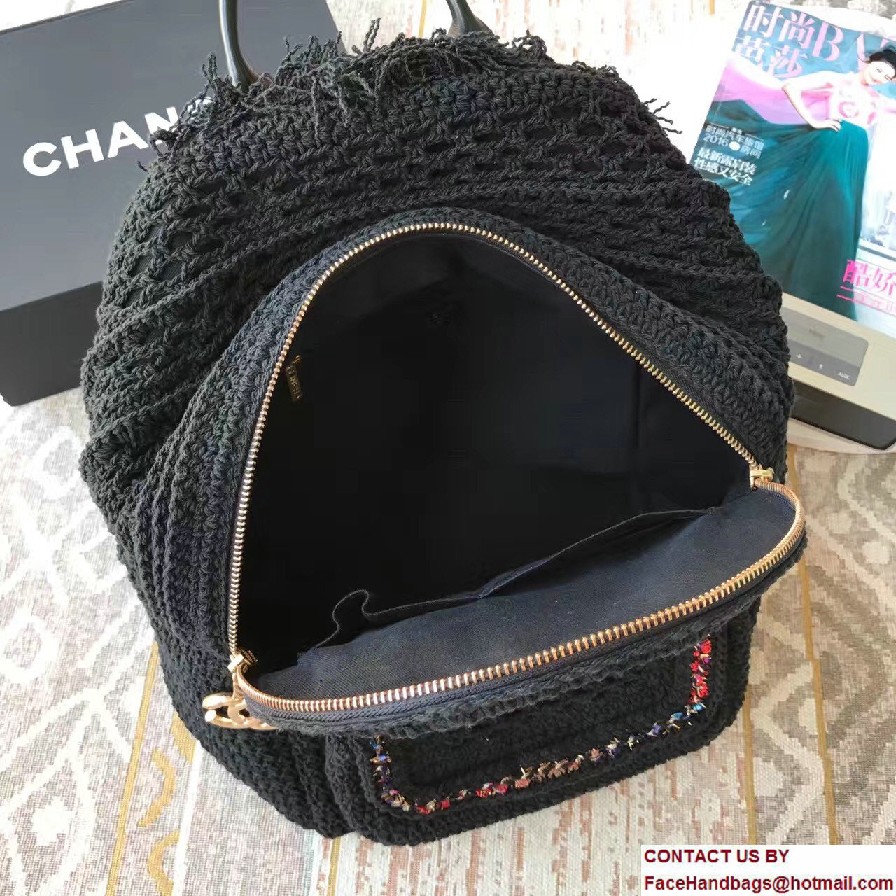 Chanel Crochet Braid Cayo Coco Backpack Bag A93681 Black Cruise 2017