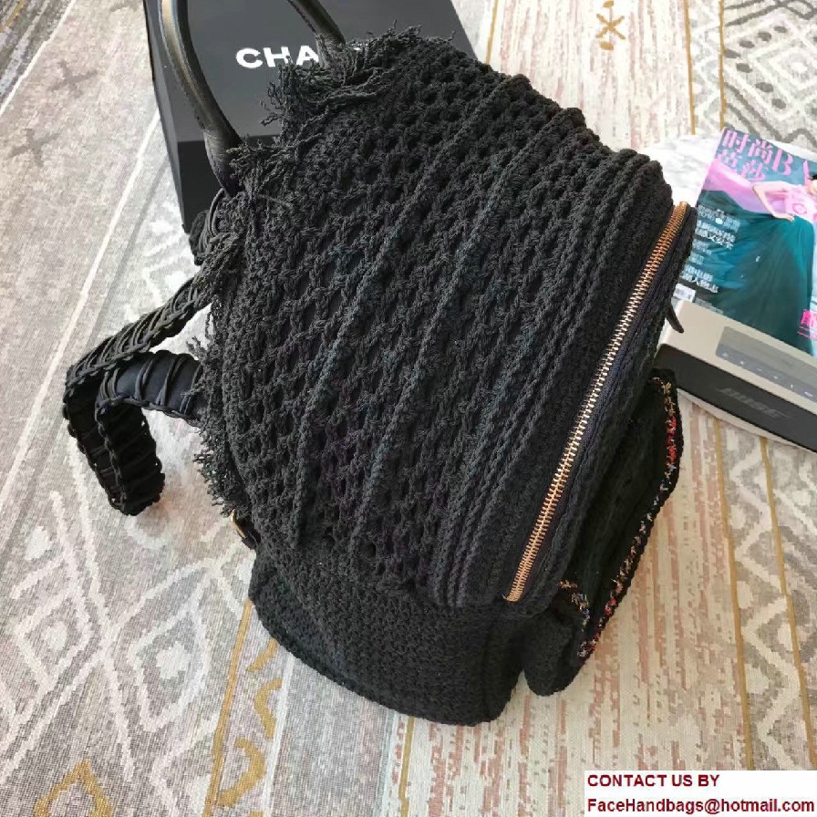 Chanel Crochet Braid Cayo Coco Backpack Bag A93681 Black Cruise 2017