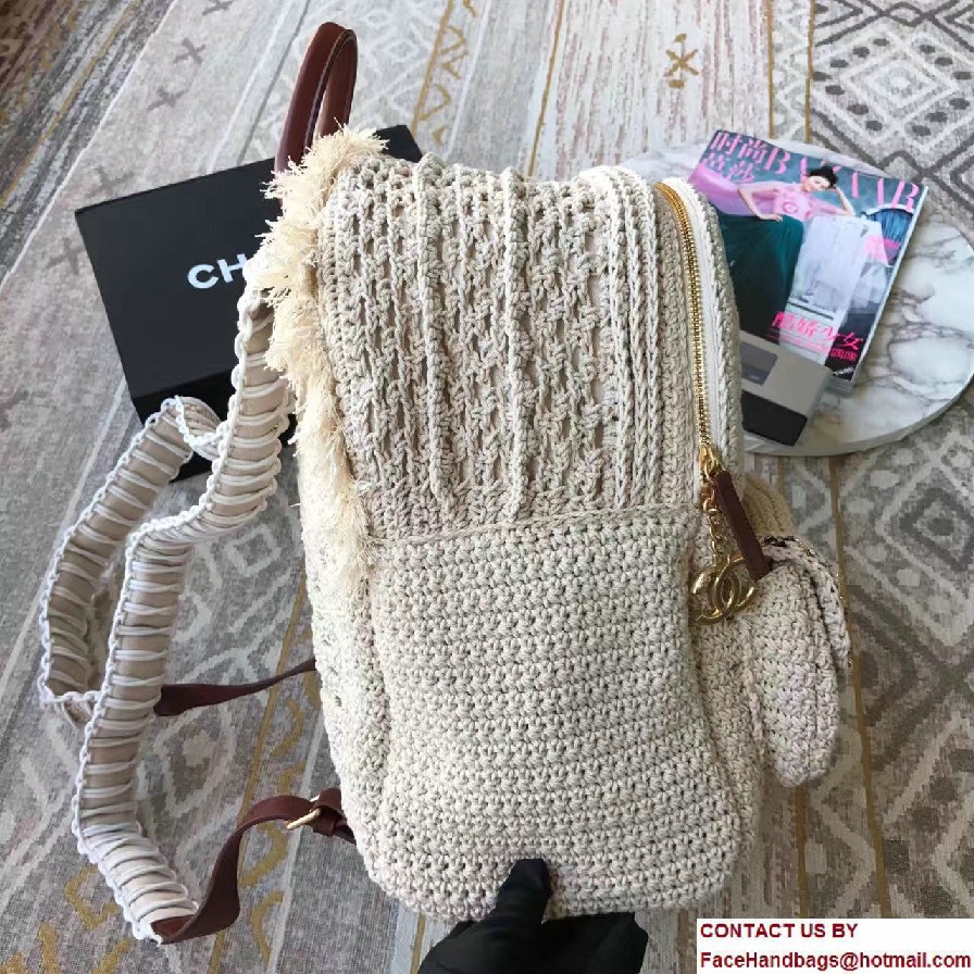 Chanel Crochet Braid Cayo Coco Backpack Bag A93681 White Cruise 2017