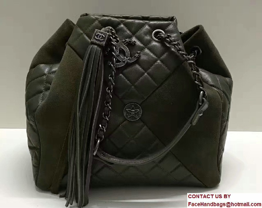 Chanel Goatskin/Suede Drawstring A94844 Large Bag Army Green Cruise 2017 - Click Image to Close